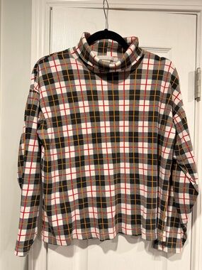 Limited Size M Red Black Plaid Cotton Stretch Long Sleeve Turtleneck Top